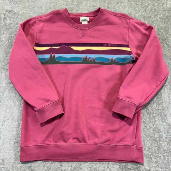 L.L.Bean Graphic Sweatshirt Pullover Crew Neck Long Sleeve Top Pink Size L 14-16 - Picture 1 of 7